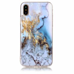 iPhone X Gummi Hülle TPU Marmor Optik Gold Blau