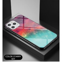 iPhone 12 / iPhone 12 Pro Schutzhülle Case Cover mit Glas Rückseite und Gummi Rand Universum Bunt