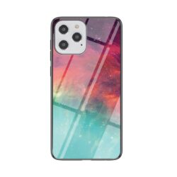 iPhone 12 / iPhone 12 Pro Schutzhülle Case Cover mit Glas Rückseite und Gummi Rand Universum Bunt