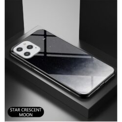 iPhone 12 / iPhone 12 Pro Schutzhülle Case Cover mit Glas Rückseite und Gummi Rand Universum Schwarz