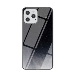 iPhone 12 / iPhone 12 Pro Schutzhülle Case Cover mit Glas Rückseite und Gummi Rand Universum Schwarz