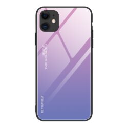 iPhone 12 / iPhone 12 Pro Schutzhülle Case Cover mit Glas Rückseite und Gummi Rand Violett Pink