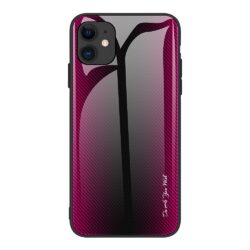 iPhone 12 Pro Max Schutzhülle Cover mit Glas Rückseite und Gummirand Carbon Optik Pink