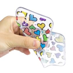 iPhone XS / iPhone X Gummi Slim Schutzhülle mit coolem Aufdruck bunte Herzen