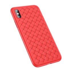 iPhone XS / X Gummi Schutzhülle Ultra Slim im gewoben Design vom Premium Hersteller Baseus in Rot
