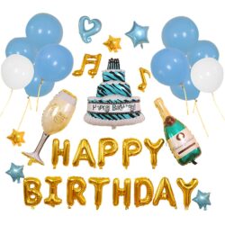 26 in 1 Happy Birthday Ballon Champagner mit Torte Set