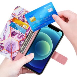 iPhone 13 Mini Buch Etui Tasche mit Kartenfach Marmor Mosaik Violett