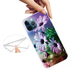 iPhone 13 Pro Max Super Slim Gummi Schutzhülle Violette Blumen