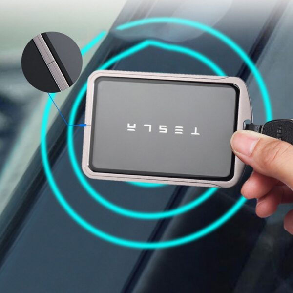Tesla Schlüsselkarte Schutzhülle Halterung aus Aluminium und Panzerglas Grau