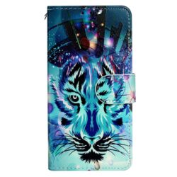 iPhone 14 Buch Etui Tasche mit Kartenfach Blauer Tiger
