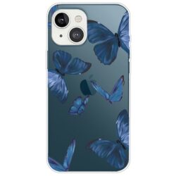 iPhone 14 Plus Super Slim Gummi Schutzhülle Blaue Schmetterlinge