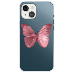 iPhone 14 Plus Super Slim Gummi Schutzhülle Pinker Schmetterling