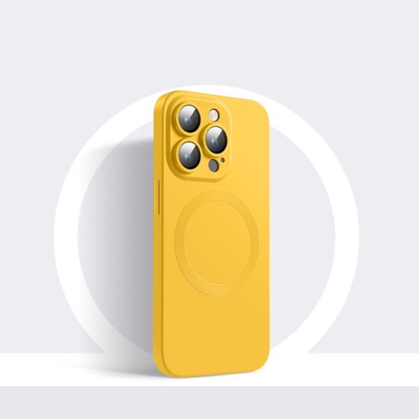 iPhone 14 Pro MagSafe Silikon Cover mit Kameraschutz Glas Gelb