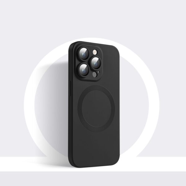 iPhone 14 Pro MagSafe Silikon Cover mit Kameraschutz Glas Schwarz