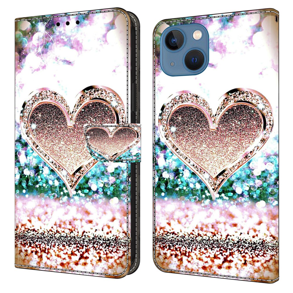 ART - iPhone 15 Buch Etui Tasche mit Kartenfach Buntes Herz ART - iPhone 15 Buch Etui Tasche mit Kartenfach Buntes Herz