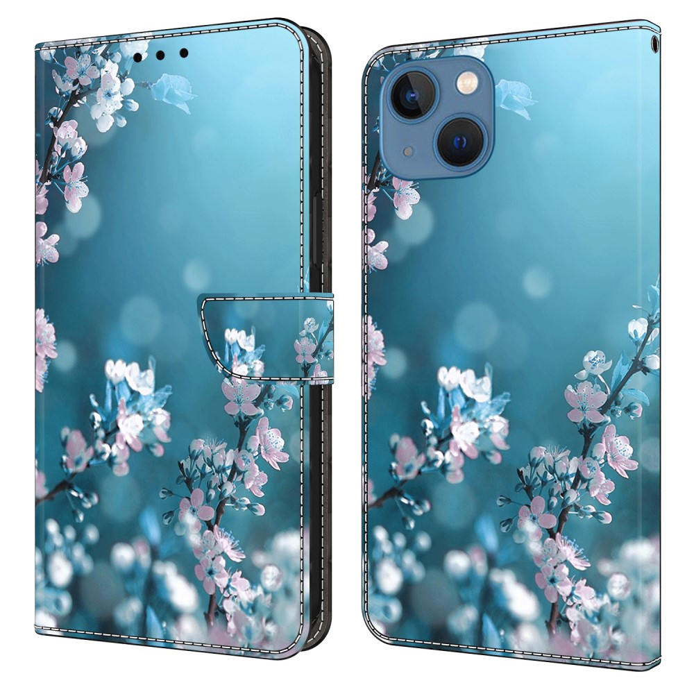 ART - iPhone 15 Buch Etui Tasche mit Kartenfach Feder Blüten ART - iPhone 15 Buch Etui Tasche mit Kartenfach Feder Blüten