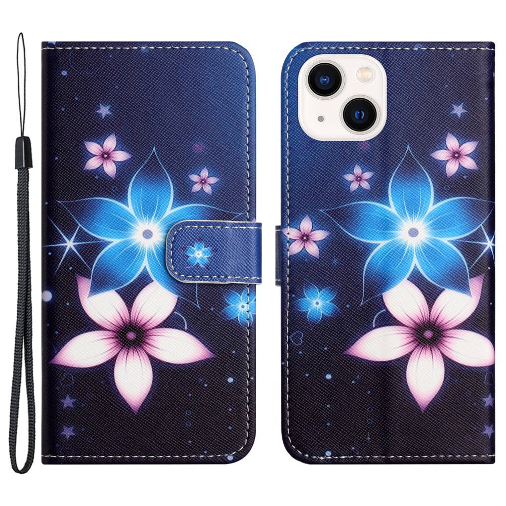 iPhone 15 Buch Etui Tasche mit Kartenfach Blüten iPhone 15 Buch Etui Tasche mit Kartenfach Blüten