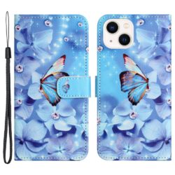 iPhone 15 Buch Etui Tasche mit Kartenfach blauer Schmetterling