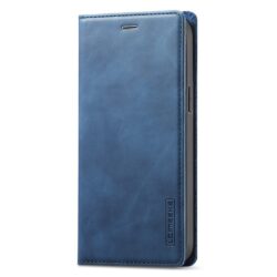 iPhone 15 Leder Buch Etui Tasche mit Kartenfach Blau