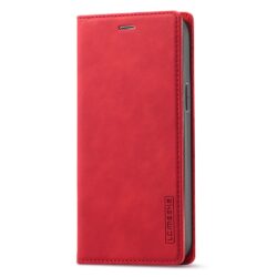 iPhone 15 Leder Buch Etui Tasche mit Kartenfach Rot