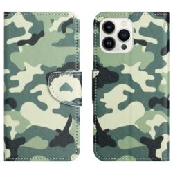 iPhone 15 Pro Buch Etui Tasche mit Kartenfach Camouflage