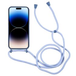 iPhone 15 Pro Handykette Halsband Silikon Hülle mit Kreditkartenfach Blau