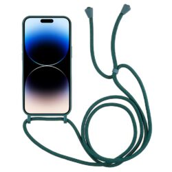 iPhone 15 Pro Max Handykette Halsband Silikon Hülle mit Kreditkartenfach Grün