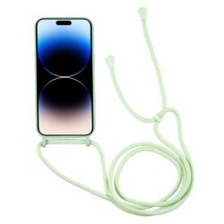 iPhone 15 Pro Max Handykette Halsband Silikon Hülle mit Kreditkartenfach Hellgrün